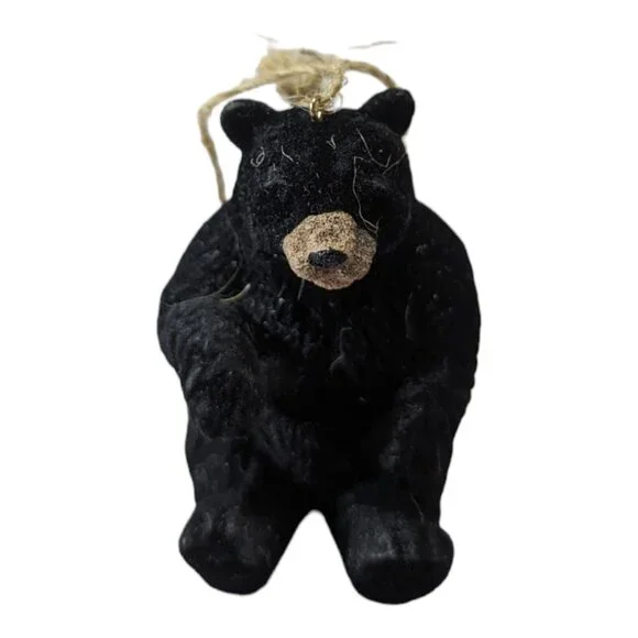 Midwest of Cannon Falls Flocked Sitting Black Bear Christmas Holiday Ornament - Picture 5 of 5